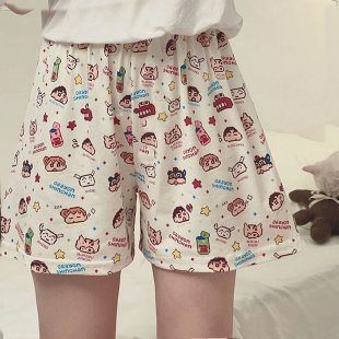 Four Free One Pajama Pants Women's Summer Walking Shorts Five-point Pants Cartoon Casual Thin Beach Pants Casual Loose Floral