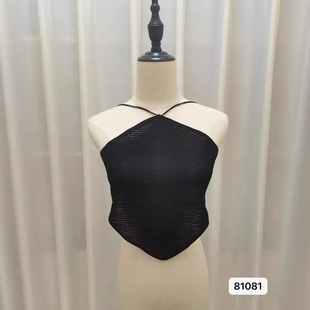 2023 pure desire style sexy backless lace-up hollow-out hot girl slim knitted camisole halter short top for women