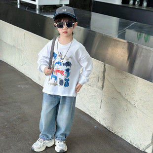 Boys' Cat Jeans 2025 Spring New Children's Handsome Trendy Loose Casual Pants Children's Spring and Autumn Trousers