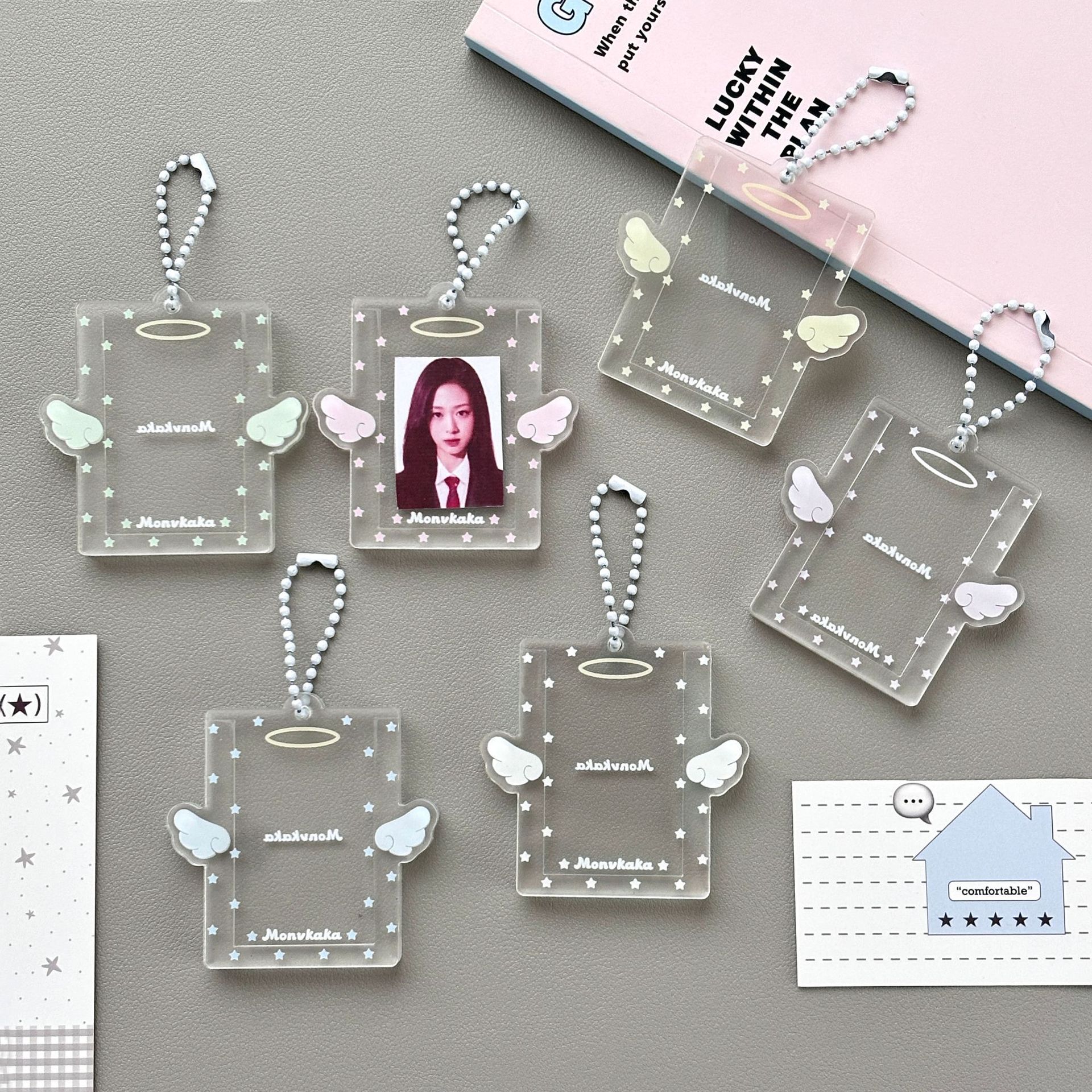 Original Angel Transparent 1inch Acrylic Card Holder Id Photo Card Holder Fan Bag Pendant Big Head Sticker Card Holder