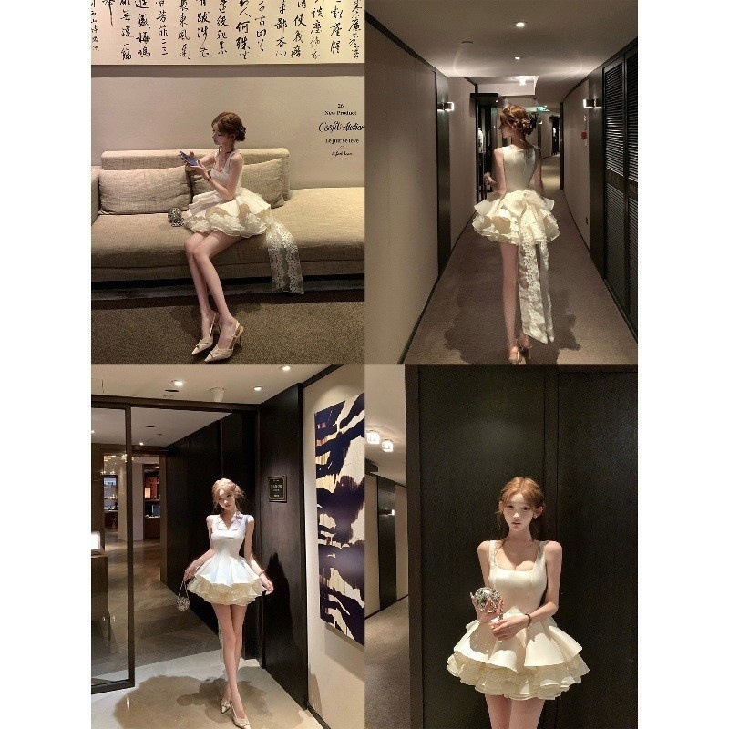 Chisansansan 26/Ss Paris Love Letter Heavy Craftsmanship! Zhao Lusi's Same Style Jor*A Layered Large Bow Dress
