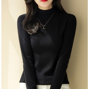 Half-high collar half-sleeve sweater women's spring and autumn 2025 new mid-sleeve solid color slim sweater base shirt women's thin
