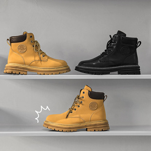 Korean fashion youth rhubarb boots 2024 autumn new national fashion all-match comfortable thick bottom height increasing Martin boots
