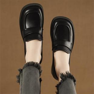 2024 Spring and Autumn New French Style Leather Shoes Women's British All-match Retro High Heel Single-layer Shoes Slip-on Platform Loafers