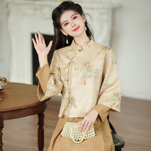 Chinese Style Chinese Style Slant Placket Modified Fake Two-piece Buckle Vertical Collar Long-sleeved Retro New Hanfu Deerskin Velvet suit