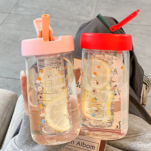 Net black tea leakage borosilicate glass water Cup Girls High-looking flower tea straw cup high temperature resistant tea cup wholesale