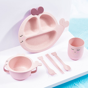 Whale Children's Dinner Plate Cartoon Split Pupils Eating Bowl Kindergarten Baby's Bowl Chopsticks Drop-resistant Tableware Set