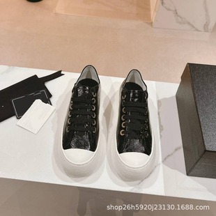 European and American Fashion 2024 Early Spring New Style Chanel Style Patent Leather Thick-soled Height Increasing Lace-up Casual All-match Big-toe Shoes for Women