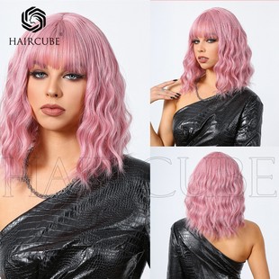 Wig Women's Short Curly Hair Cyber Celebrity Natural Bangs Lolita Natural Realistic Linen Orange Full Head Cover JK Wig Lo
