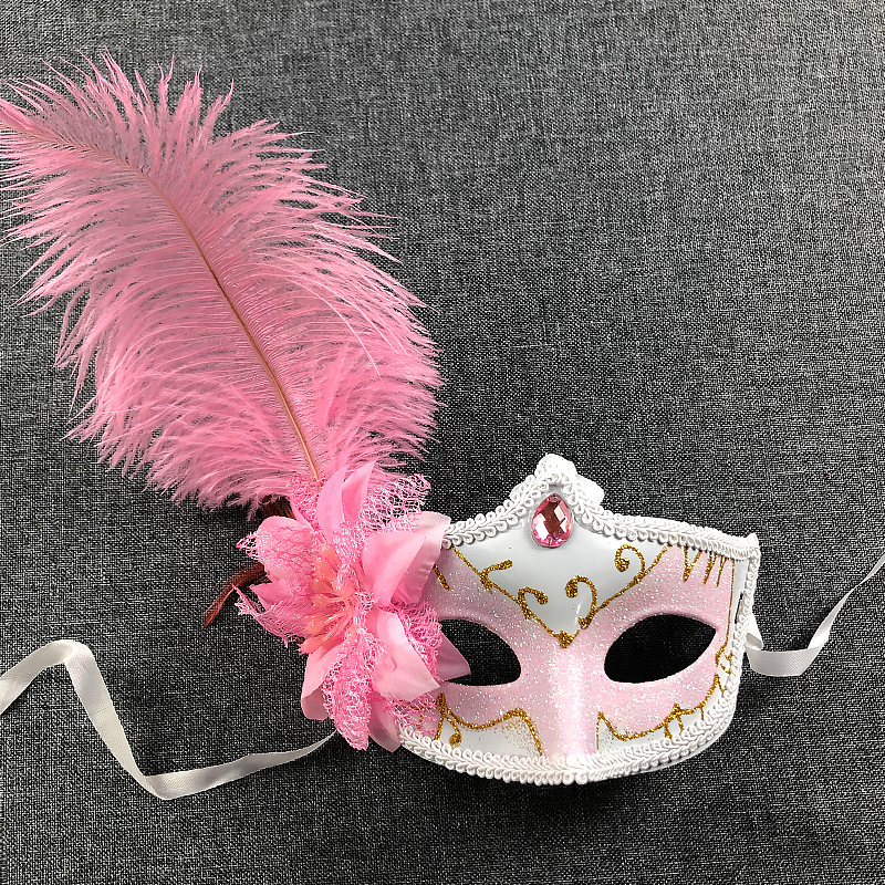 Halloween Mask Female High-End Party Dance Half-Face Mask Side Flower Diamond Plastic Eye Mask Makeup Props