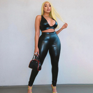 European and American Foreign trade 2020 Winter wish women's new nightclub strap PU casual suit women