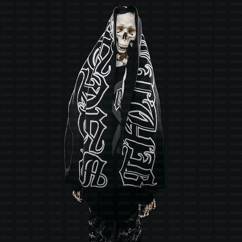Gothic double-sided letter stars cartoon geometric pattern jacquard scarf hip-hop personality scarf clothing accessories shawl