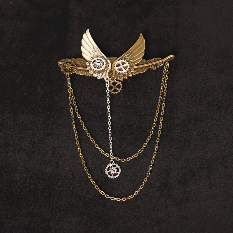 European and American Foreign trade retro cross-border brooch steampunk mechanical gear brooch feather wings Amazon AliExpress