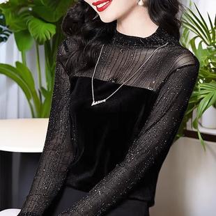 [40.00 kg-85.00 kg can be worn] 2024 winter new women's top plus size long sleeve lace bottoming shirt