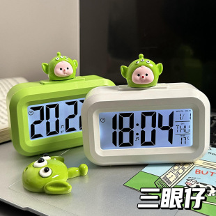 Three-eyed Mini Luminous Student Alarm Clock Cute Chronograph Multifunctional Portable Dormitory Desktop Small Desk Clock