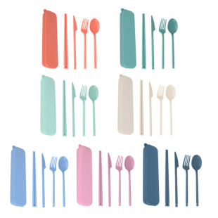 Shrimp skin cross-border wheat straw tableware portable set of four sets of chopsticks knife fork spoon wheat tableware manufacturers wholesale