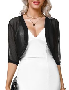 European and American 2023 New Summer Cardigan Small Waistcoat Women's Seven-point Sleeve Soft Solid Mesh Small Shawl