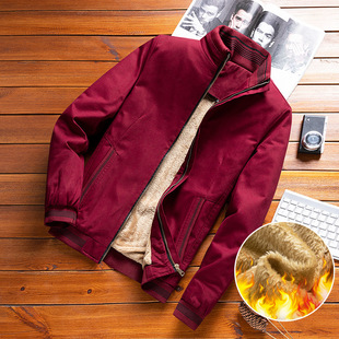Cross-border supply new fleece-lined men's jacket Young Men's Korean-style slim-fit simple cotton thickened stand collar coat men's clothing