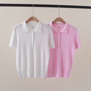 2024 summer new tb simple wind twist woven POLO collar pullover ice silk short sleeve knitted T-shirt top