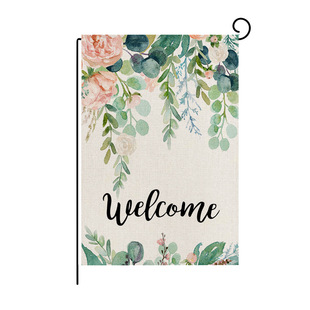 2024 Linen Garden Flag Spring Watercolor Flower Landscape Print Outdoor Decorative Flag Courtyard Party Small Flag