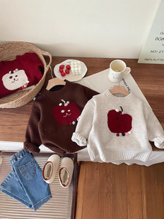 Girls' Korean-style Apple Handmade Embroidery Thickened Bottoming Knitwear Pullover Sweater 24 Autumn and Winter New Cute Western Style