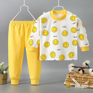 Children's Autumn and Winter Underwear Shoulder Buckle suit Children's Autumn Clothes and Pants Two-piece Set Baby Boy and Boy Cartoon Home Pajamas