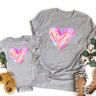 Colorful gradient love mama mini mother and daughter parent-child European and American ins style top short sleeve T-shirt cross-border summer 2022