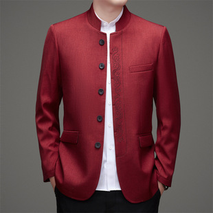 Woodpecker Spring and Autumn Chinese Style Suit Tang Suit Men's Stand Collar Chinese Tunic Dad's Casual Jacket Chinese Style Thorn