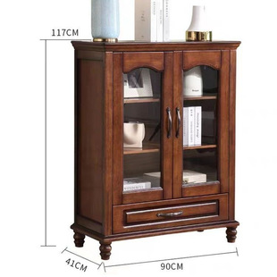 American Style Solid Wood TV Cabinet for Living Room Coffee Table Combination Floor Cabinet High and Low Locker Large Apartment Background Wall Wine Cabinet Furniture