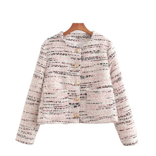 ZR foreign trade wholesale European and American style women's clothing French Chanel style button decoration round neck long sleeve loose casual coat