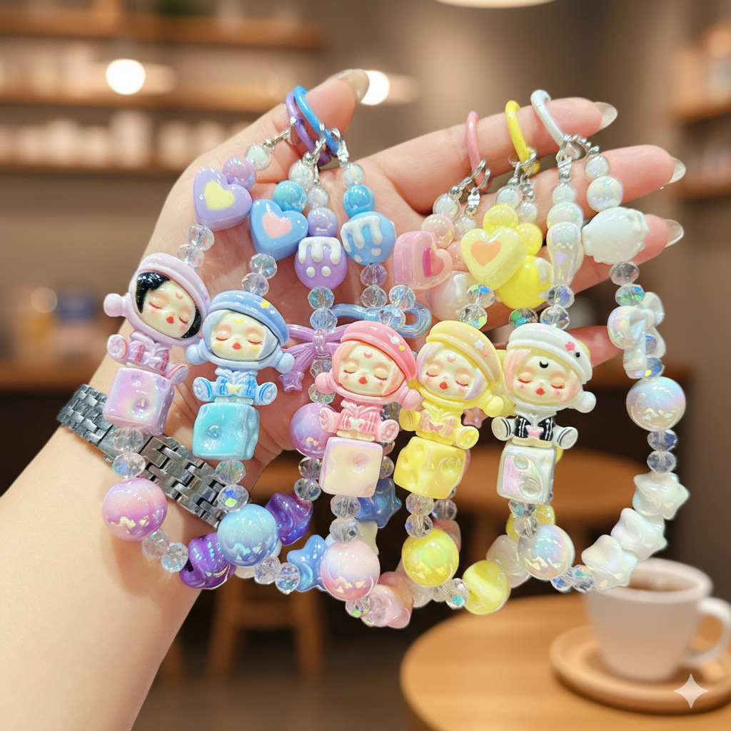 New Cartoon Bubble Mart Bead Mobile Phone Pendant Exquisite Girl Bag Keychain Pendant Same Style as Xiaohongshu