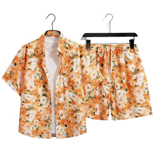 Summer Beach Holiday Style Shirt suit Hainan Sanya Island Clothes Short Sleeve Shorts 4XL Size Men's and Women's Couple Clothes