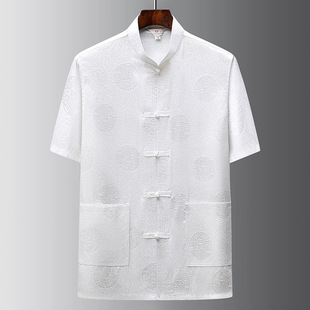 Hanfu Tang Suit Men's Short-sleeved Casual Cotton and Linen suit Dad's Summer Clothes Middle-aged and Elderly Chinese Style Male Grandpa Ice Silk