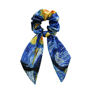 Van Gogh's Wild Rose ~ Green Bow Ponytail Tie Hair Ring Tie Hair Intestinal Head Rope Women's Summer Hair Boiling Hair