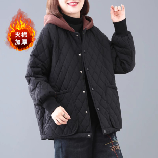 Winter Mother's Western Style Rhombic Cotton Hooded Jacket plus size Women's Fashion Casual Thickened Cotton-padded Clothes Cotton-padded Jacket Trendy