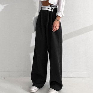 Cross-Border Amazon Women's Clothing Autumn and Winter Hot Selling Street Style Commuting Casual Solid Color Drape Floor-Length Pants Wide-Leg Trousers