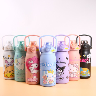 New Cartoon Sanlio Large Capacity Portable Thermos Ins High Color Value Outdoor Sports Thermos Cup with Straw