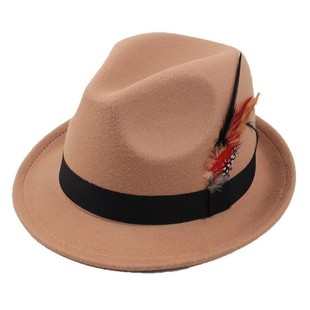Europe and the United States cross-border new tweed feather small hat men's and women's fashion felt hat all-match gentleman hat vintage jazz hat