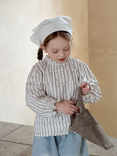 Girls' Korean Style Children's Wear 2025 Spring and Autumn French Striped Long Sleeve Shirt Children's Washed Jeans Baby Two-Piece Set