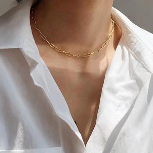 European and American Cross-border Shine Simple Thick Chain Necklace Women's All-match Cold Style Popular Short Square Necklace