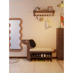 Solid Wood Shoe Stool Door Household Cute Puppy Creative Advanced Sense Shoe Rack Household Shoe Cabinet Seat Stool Integrated Shoe Stool