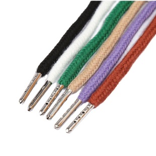 Spot metal head 6mm wide 1.3 meters color polyester cotton round rope woven rope waist rope sweater drawstring hat rope wholesale