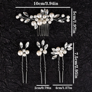 Cross-border bridal wedding handmade Pearl Crystal hair comb hairpin headdress suit 4-piece dinner dress accessories