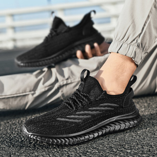 Spring Soft Sole Lightweight Sports Casual Shoes Black Middle-aged and Elderly Dad Shoes New Men's Shoes Flying Mesh Running Shoes