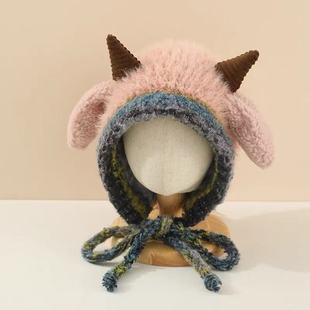 Children's Hat Winter Warm Thickened Knitted plush Hat Baby Boys and Girls Cute Horn Ear Guard Head Wool Hat