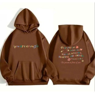 Foreign Trade Women's fleece-lined Sweater Plain Letter Printed Kangaroo Pocket Drawstring Printed Hoodie