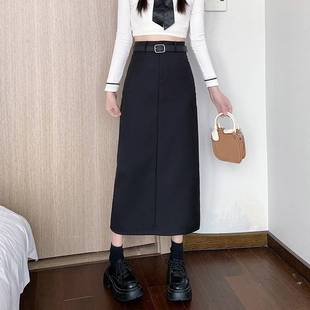 Grey Suit Skirt Women's Small Cargo Skirt Autumn and Winter 2024 Split Hip Long Skirt High Waist A- Line Half Skirt