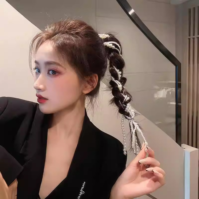 Yang Chaoyue's Same Style Pearl Hair Accessories, Tassel Hair Chain, Braided Hairband, Braided Hair Ornaments, Ponytail Braids Wholesale
