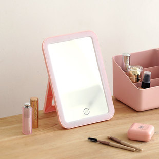 Led Makeup Mirror with Light Folding Dressing Table Dressing Mirror Student Dormitory Desktop Portable High-Definition Internet-Red Mirror