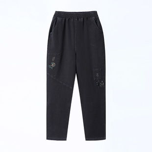 Fashion mother jeans embroidered Harlan pants elastic belt waist trousers spring new middle-aged women's clothing wholesale